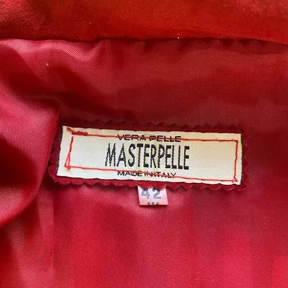 Vera Pelle Masterpelle Handcrafted Italian Cherry Red Suede Italy Leather Jacket - Picture 10 of 13